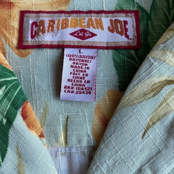 Caribbean Joe Hawaiian Luau Button Up Shirt Hibiscus Floral 100% Rayon Size L - Picture 9 of 11